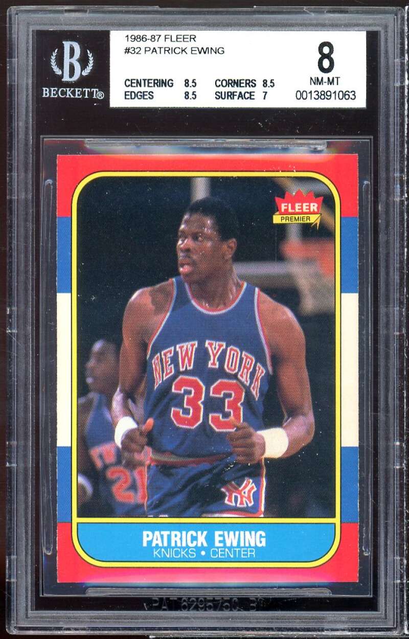 Patrick Ewing Rookie Card 1986-87 Fleer #32 BGS 8 (8.5 8.5 8.5 7) Image 1