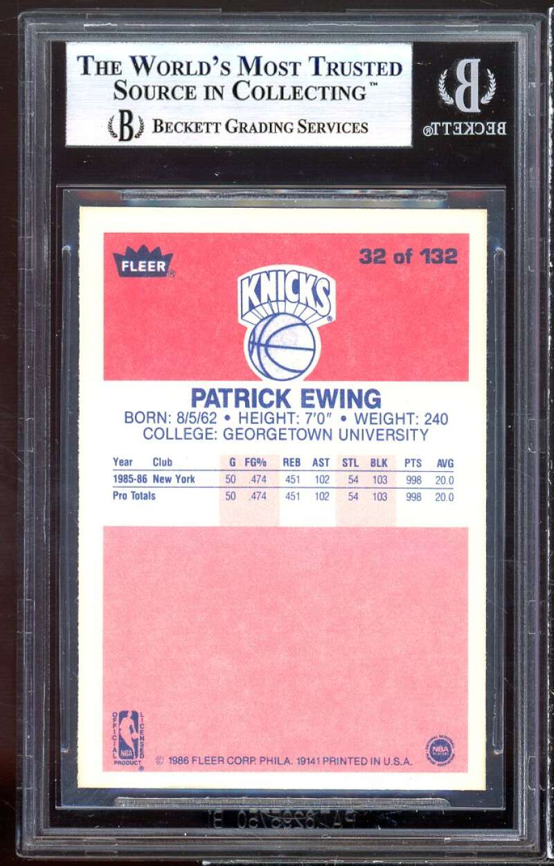 Patrick Ewing Rookie Card 1986-87 Fleer #32 BGS 9 (8.5 9.5 9 9) Image 2