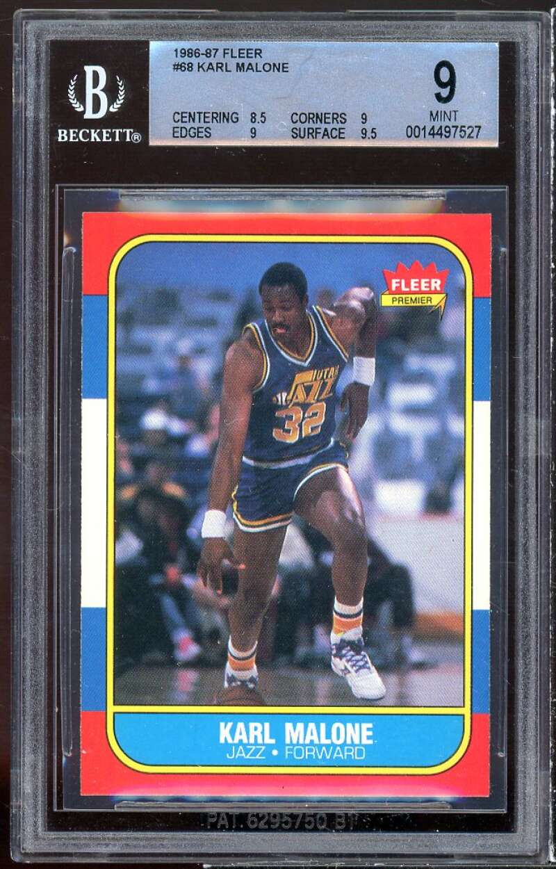 Karl Malone Rookie Card 1986-87 Fleer #68 BGS 9 (8.5 9 9 9.5) Image 1