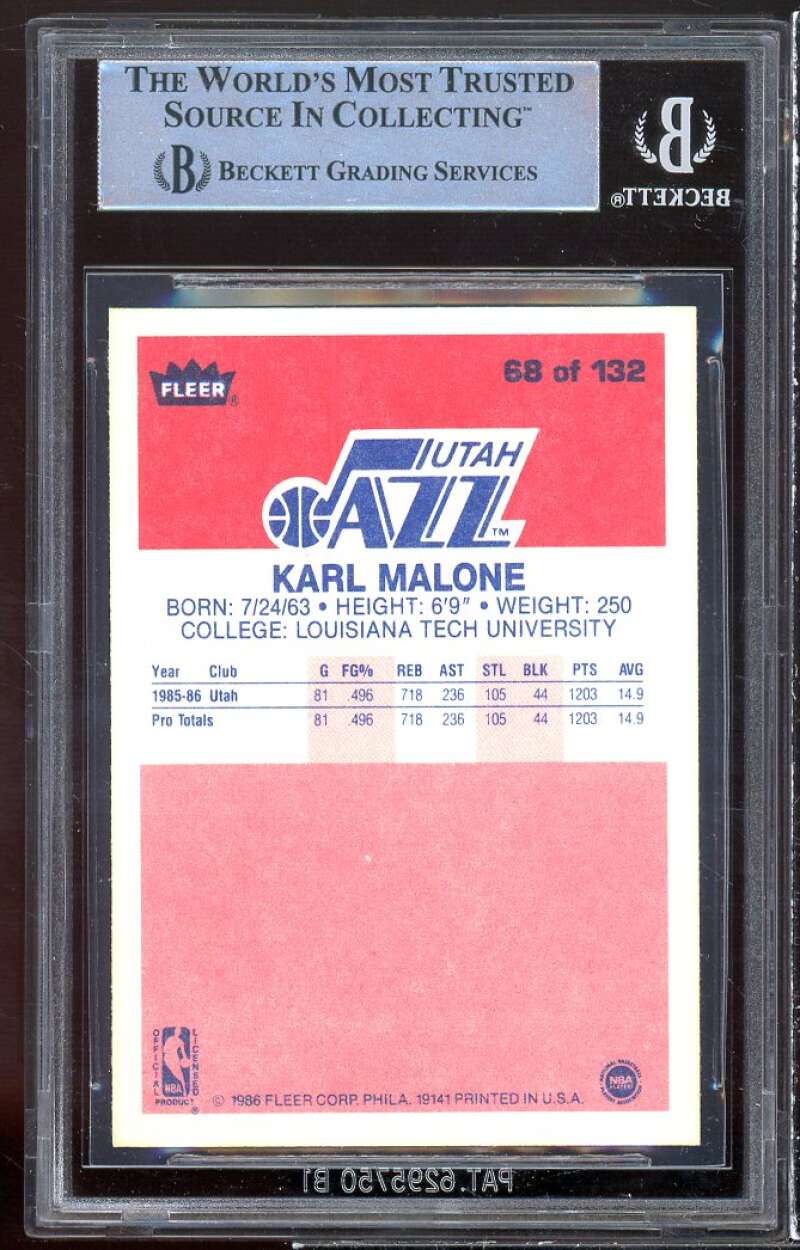 Karl Malone Rookie Card 1986-87 Fleer #68 BGS 9 (8.5 9 9 9.5) Image 2