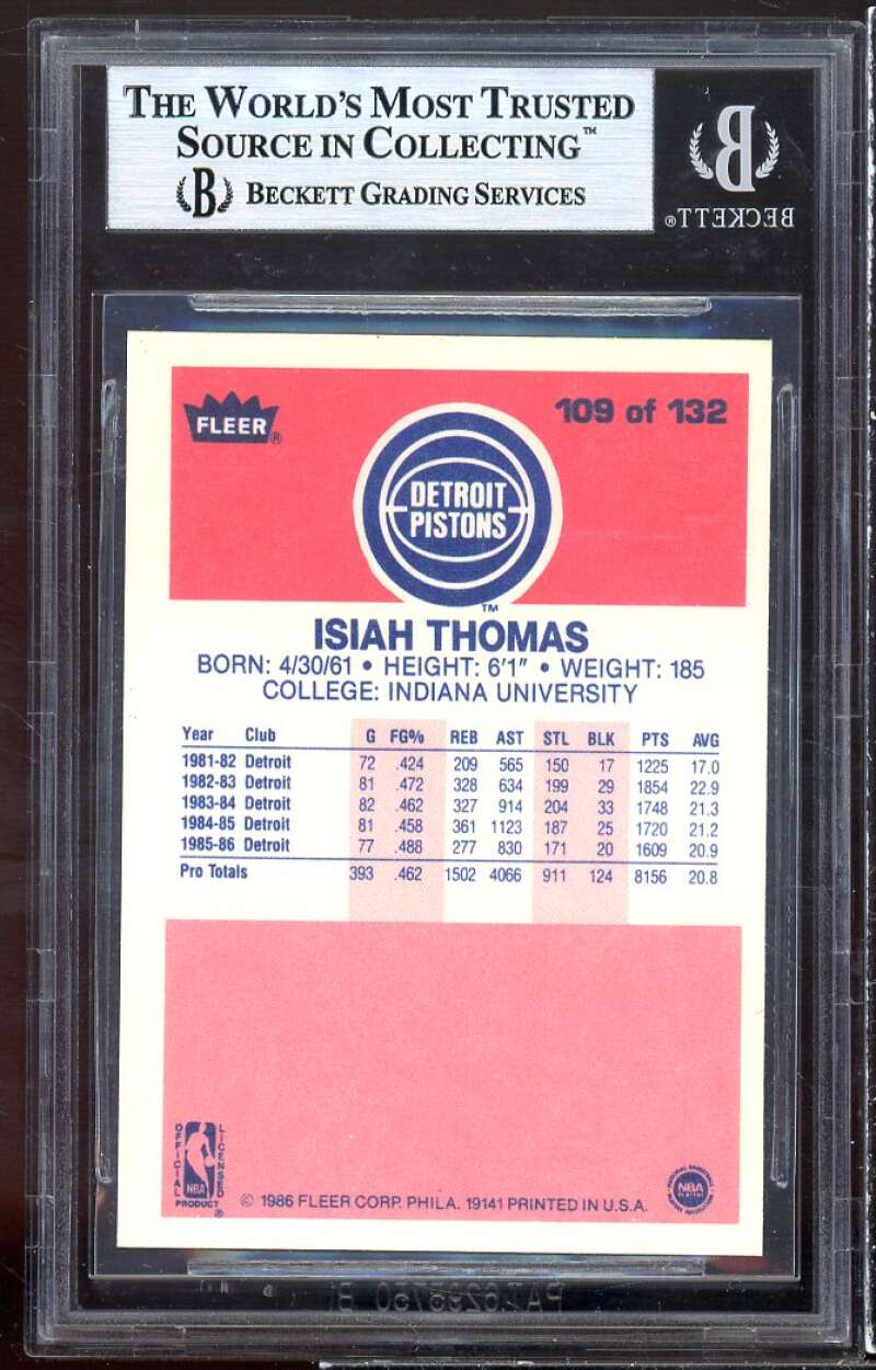 Isiah Thomas Rookie Card 1986-87 Fleer #109 BGS 9 (8.5 9 9 9) Image 2