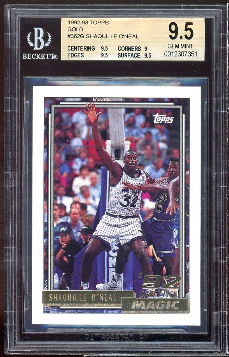 Shaquille O'Neal Rookie Card 1992-93 Topps Gold #362 BGS 9.5 (9.5 9 9.5 9.5) Image 1