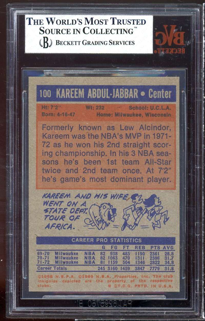 Kareem Abdul-Jabbar Card 1972-73 Topps #100 BGS BVG 6.5 Image 2