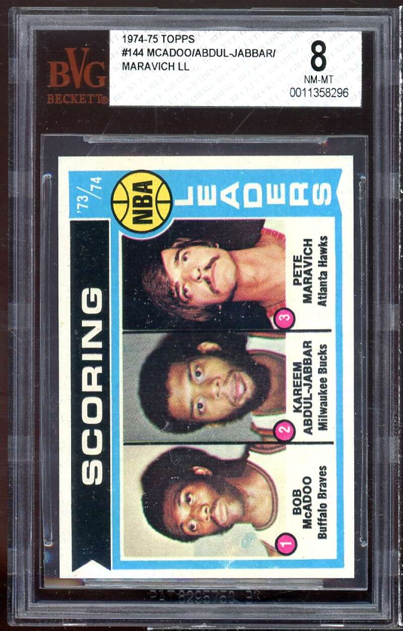 Bob Mcadoo / Pete Maravich / Kareem Abdul-Jabbar LL 1974-75 Topps #144 BGS BVG 8 Image 1