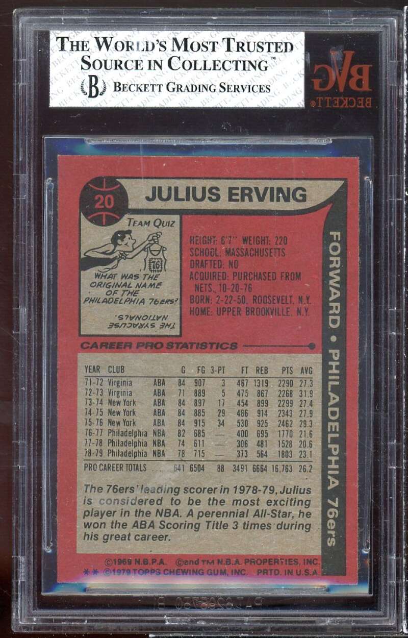 Julius Erving Card 1979-80 Topps #20 BVG BGS 8 Image 2