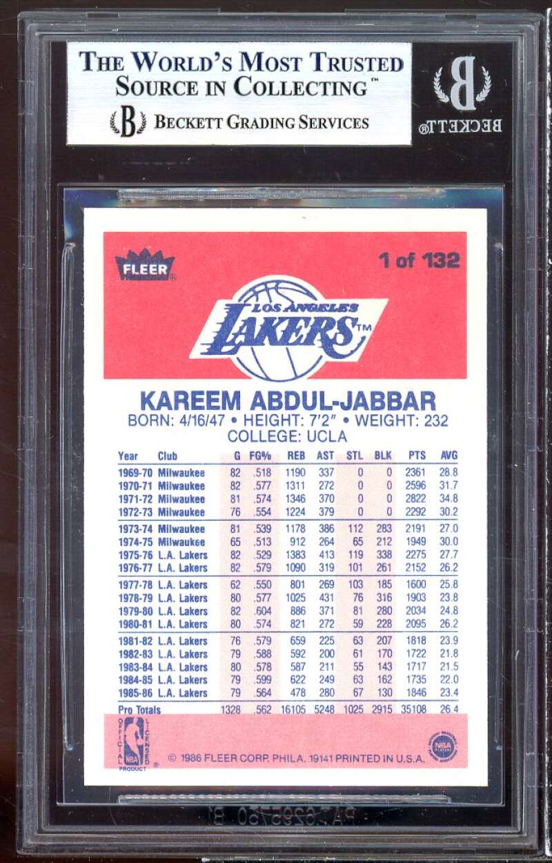 Kareem Abdul-Jabbar Card 1986-87 Fleer #1 BGS 8.5 (8.5 8.5 9 8) Image 2