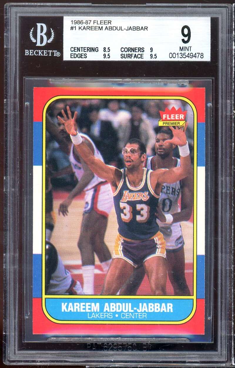 Kareem Abdul-Jabbar Card 1986-87 Fleer #1 BGS 9 (8.5 9 9.5 9.5) Image 1