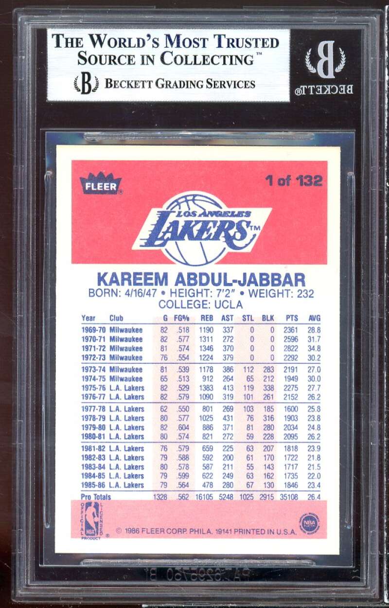 Kareem Abdul-Jabbar Card 1986-87 Fleer #1 BGS 9 (8.5 9 9.5 9.5) Image 2