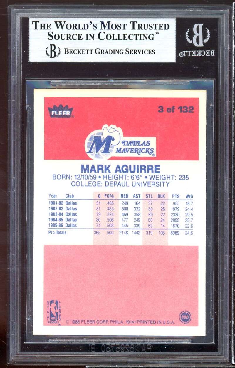 Mark Aguirre Rookie Card 1986-87 Fleer #3 BGS 8.5 (8.5 8 9.5 8.5) Image 2