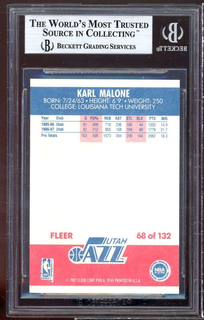 Karl Malone Card 1987-88 Fleer #68 BGS 8.5 Image 2