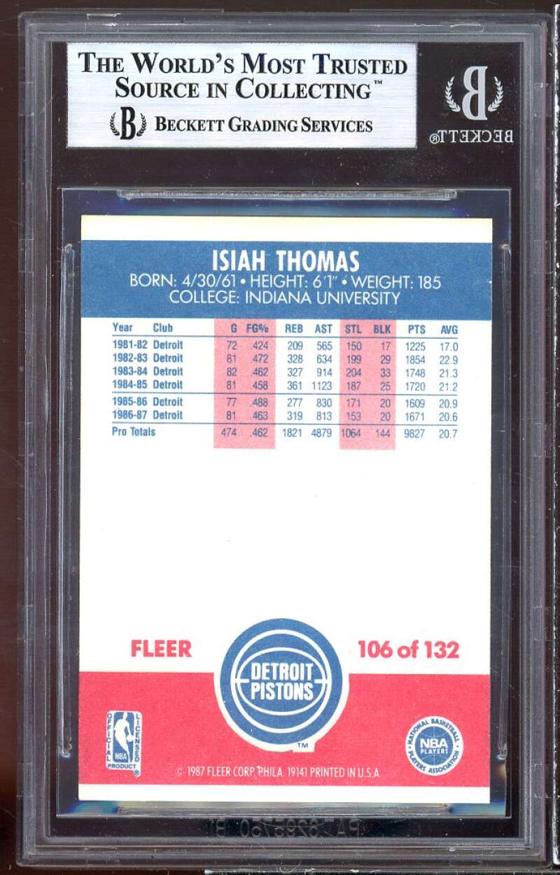 Isiah Thomas Card 1987-88 Fleer #106 BGS 8.5 Image 2