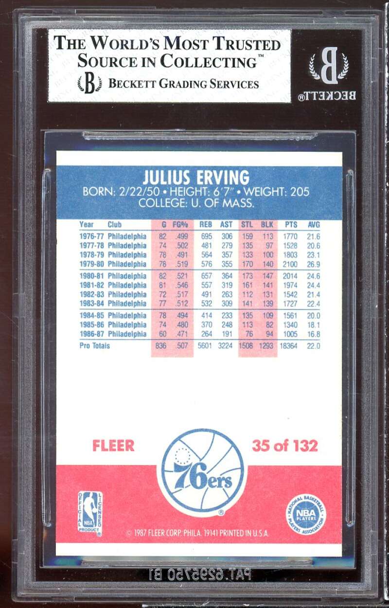 Julius Erving Card 1987-88 Fleer #35 BGS 8 Image 2