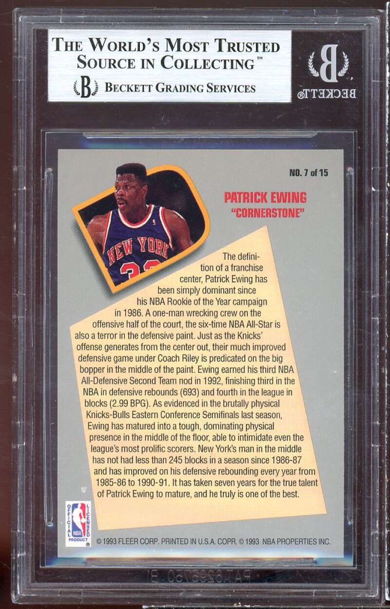 Patrick Ewing Card 1992-93 Fleer Total D #7 (pop 4) BGS 9 Image 2