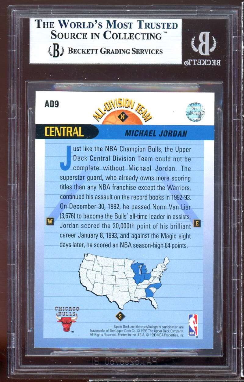 Michael Jordan Card 1992-93 Upper Deck All-Division Team #AD9 BGS 9 Image 2