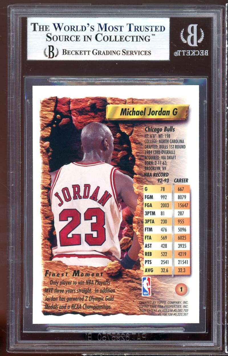 Michael Jordan Card 1993-94 Finest Refractors #1 BGS 8.5 (8.5 9.5 9.5 7.5) Image 2