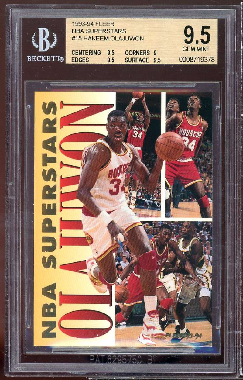 Akeem Olajuwon Card 1993-94 Fleer NBA Superstars #15 BGS 9.5 (9.5 9 9.5 9.5) Image 1