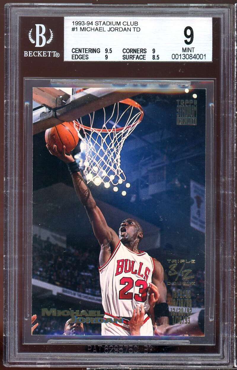 Michael Jordan Card 1993-94 Stadium Club TD #1 BGS 9 (9.5 9 9 8.5) Image 1