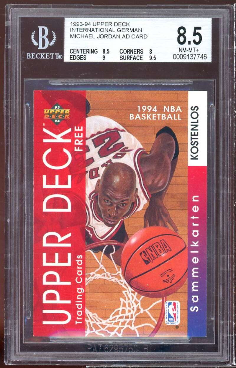 Michael Jordan Card 1993-04 Upper Deck International German Ad #nno BGS 8.5 Image 1