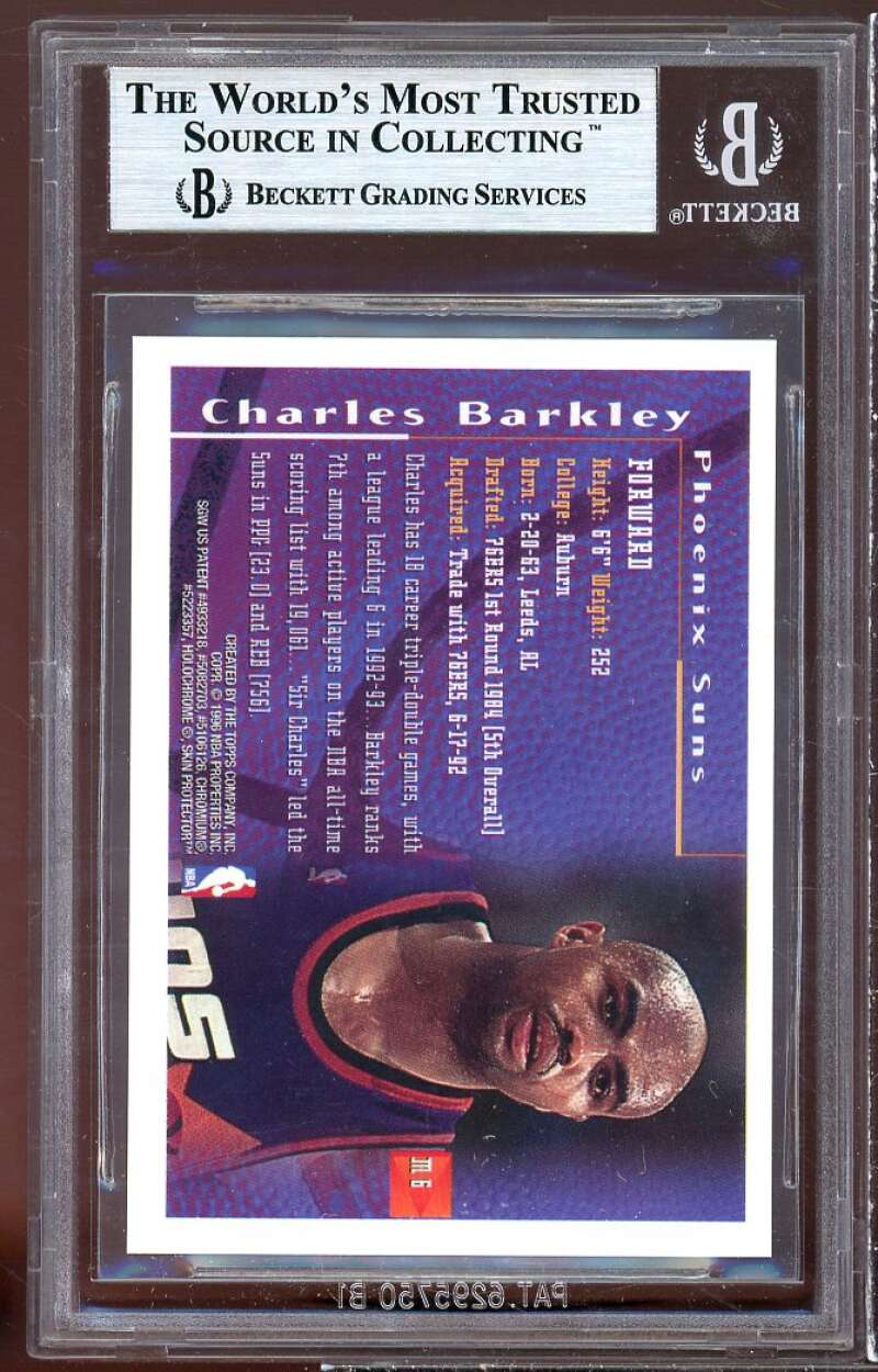 Charles Barkley Card 1995-96 Finest Mystery Bordered Refractors Test #m6 BGS 9 Image 2