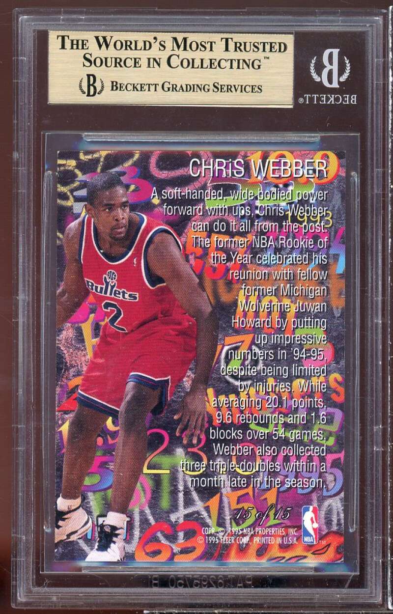 Chris Webber Card 1995-96 Flair Hot Numbers #15 BGS 9.5 (9.5 9 9.5 9.5) Image 2