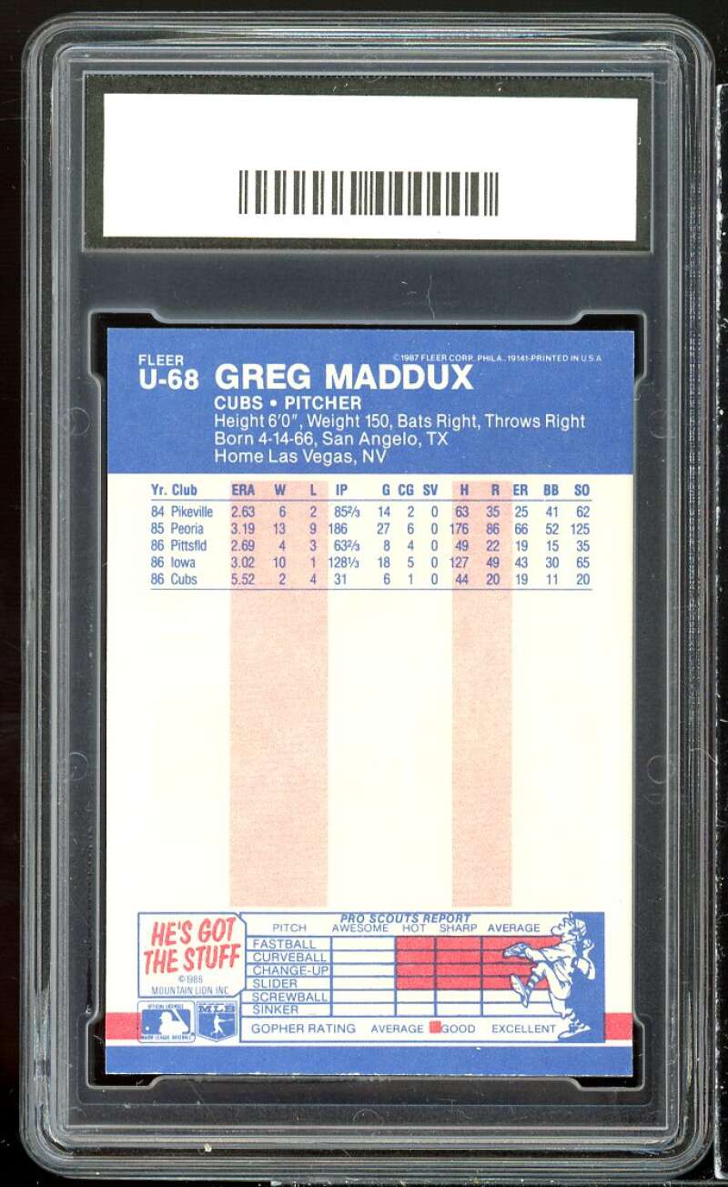 Greg Maddux Rookie Card 1987 Fleer Update #U-68 GMA 9 MINT Image 2