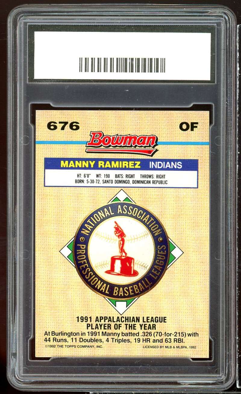 Manny Ramirez Rookie Card 1992 Bowman #676 GMA 9 MINT Image 2