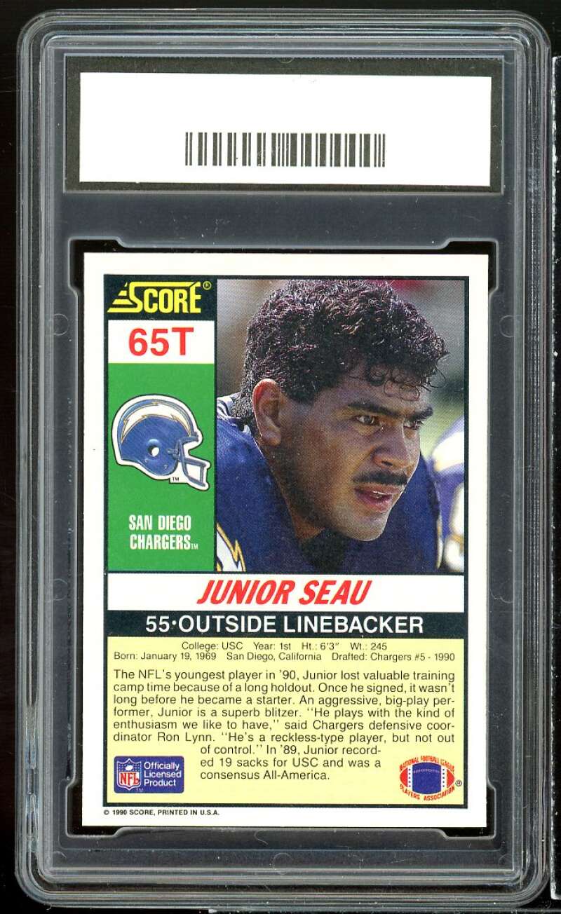 Junior Seau Rookie Card 1990 Score Supplemental #65T GMA 10 GEM MT Image 2