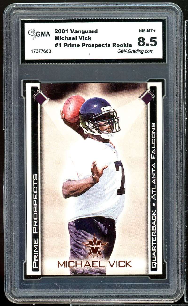 Michael Vick Rookie Card 2001 Vanguard Prime Prospects Rookies #1 GMA 8.5 NM-MT+ Image 1