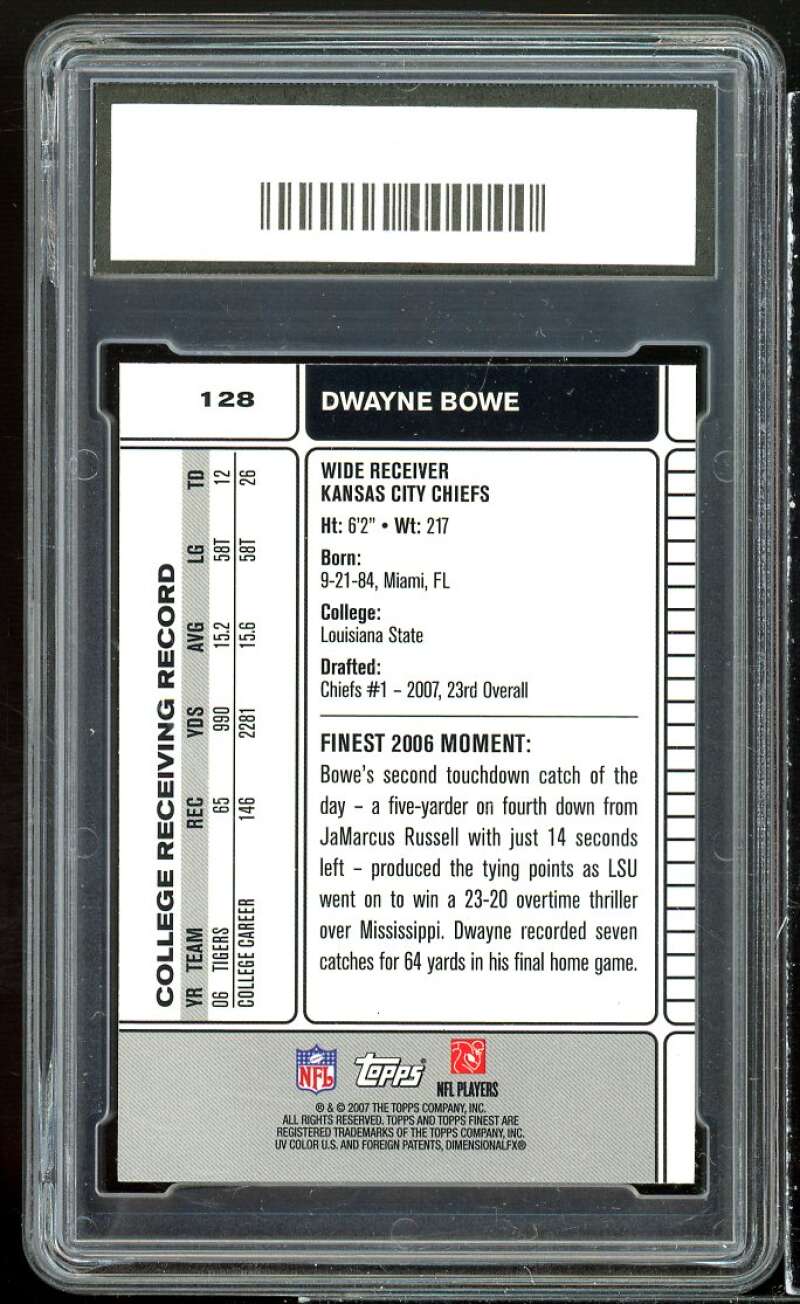 Dwayne Bowe Rookie Card 2007 Finest #128 GMA 10 GEM MT Image 2