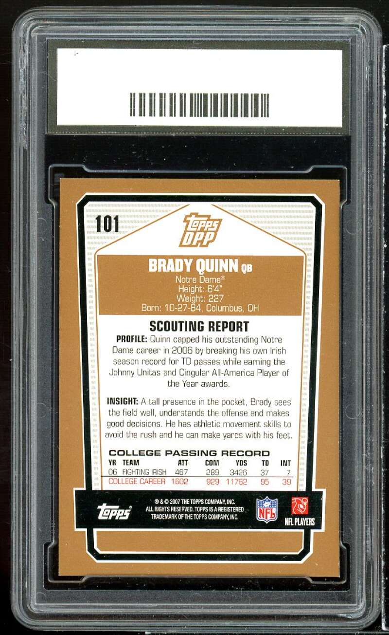 Brady Quinn Rookie Card 2007 Topps DPP #101 GMA 10 GEM MT Image 2