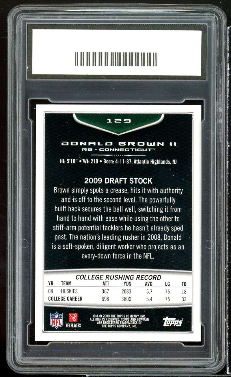 Donald Brown Rookie Card 2009 Bowman #129 GMA 10 GEM MT Image 2