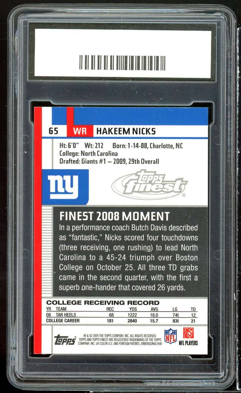 Hakeem Nicks Rookie Card 2009 Finest #65 GMA 10 GEM MT Image 2