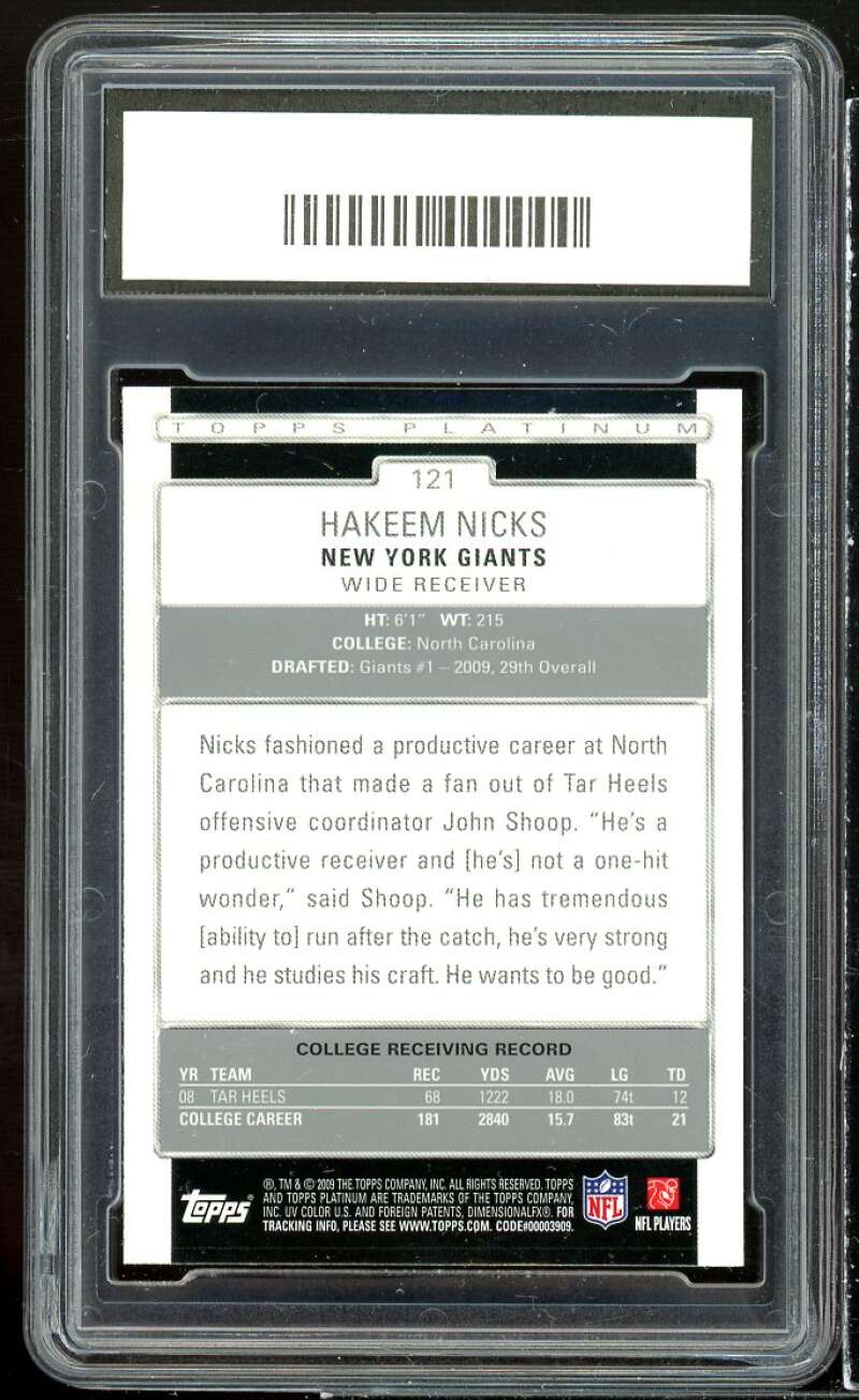 Hakeem Nicks Rookie Card 2009 Topps Platinum #121 GMA 10 GEM MT Image 2