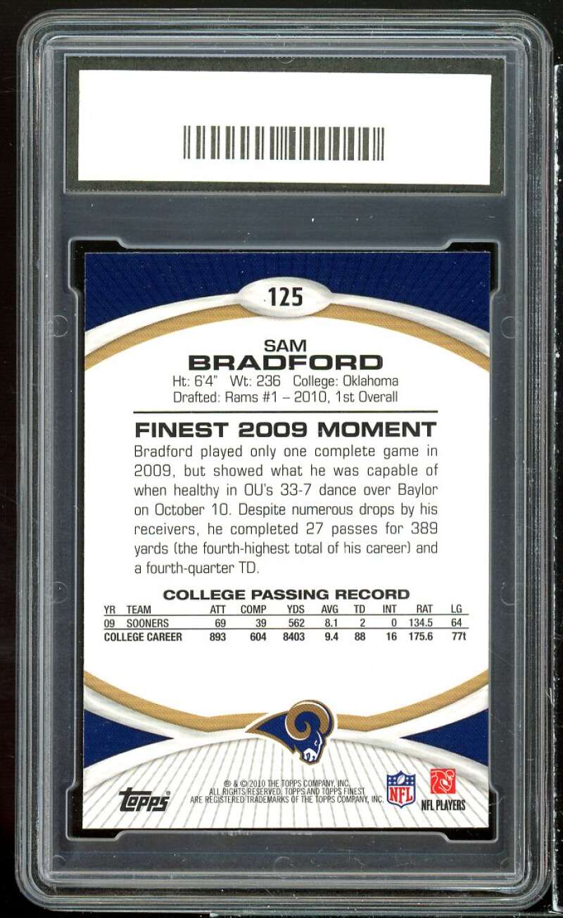 Sam Bradford Rookie Card 2010 Finest #125 GMA 10 GEM MT Image 2