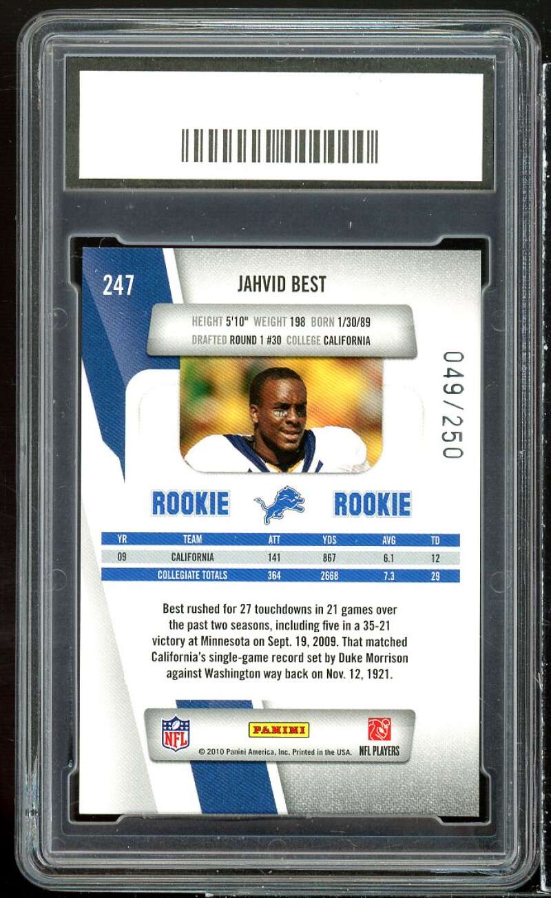 Jahvid Best Rookie Card 2010 Panini Prestige Xtra Points Gold #247 GMA 10 GEM MT Image 2