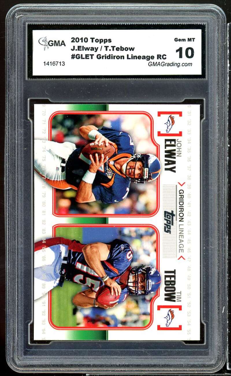 John Elway/Tim Tebow Rookie 2010 Topps Gridiron Lineage #GL-ET GMA 10 GEM MT Image 1