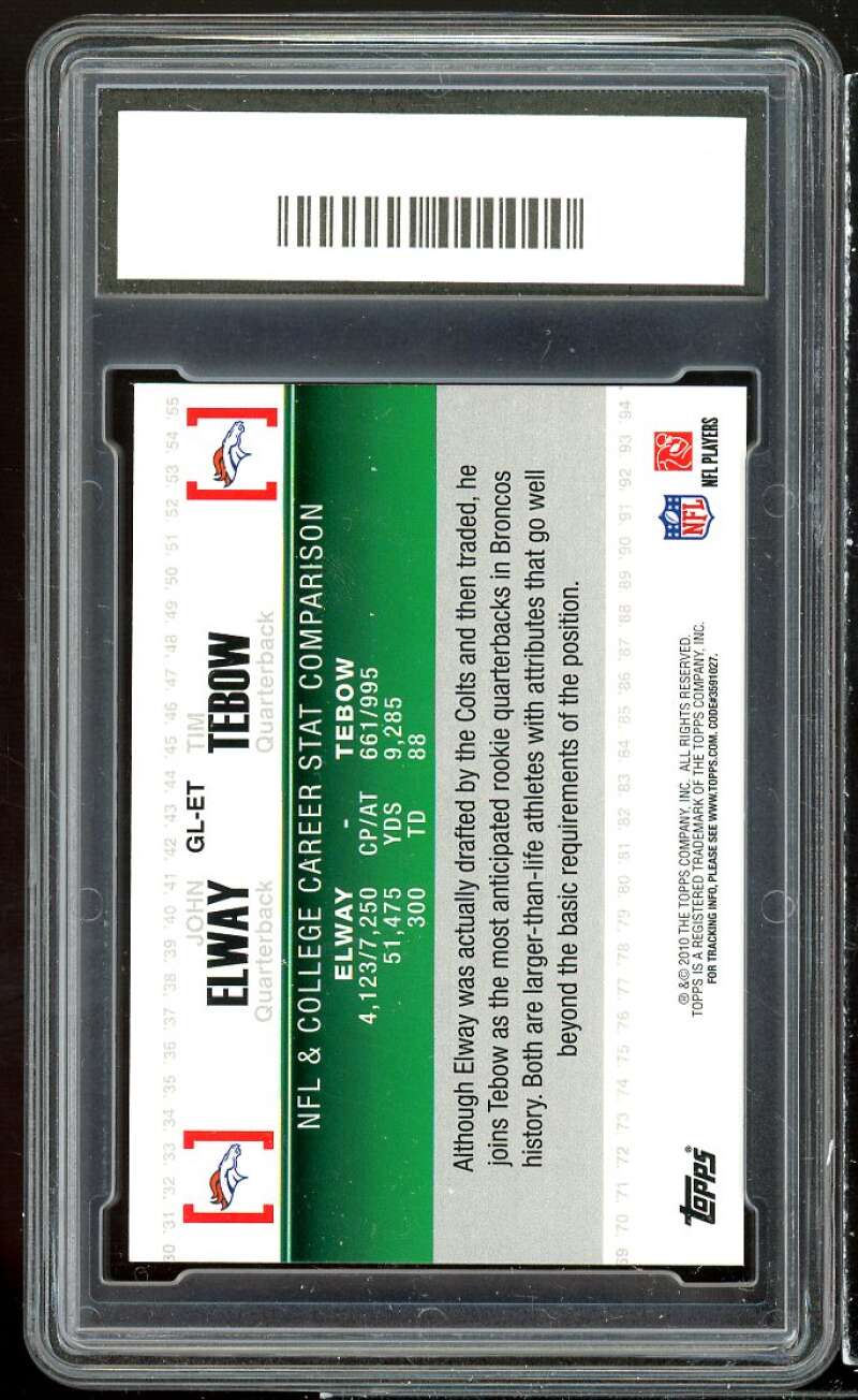 John Elway/Tim Tebow Rookie 2010 Topps Gridiron Lineage #GL-ET GMA 10 GEM MT Image 2