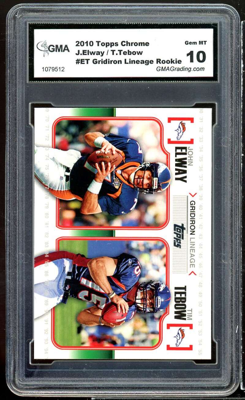 John Elway/Tim Tebow Rookie 2010 Topps Gridiron Lineage #GL-ET GMA 10 GEM MT Image 1