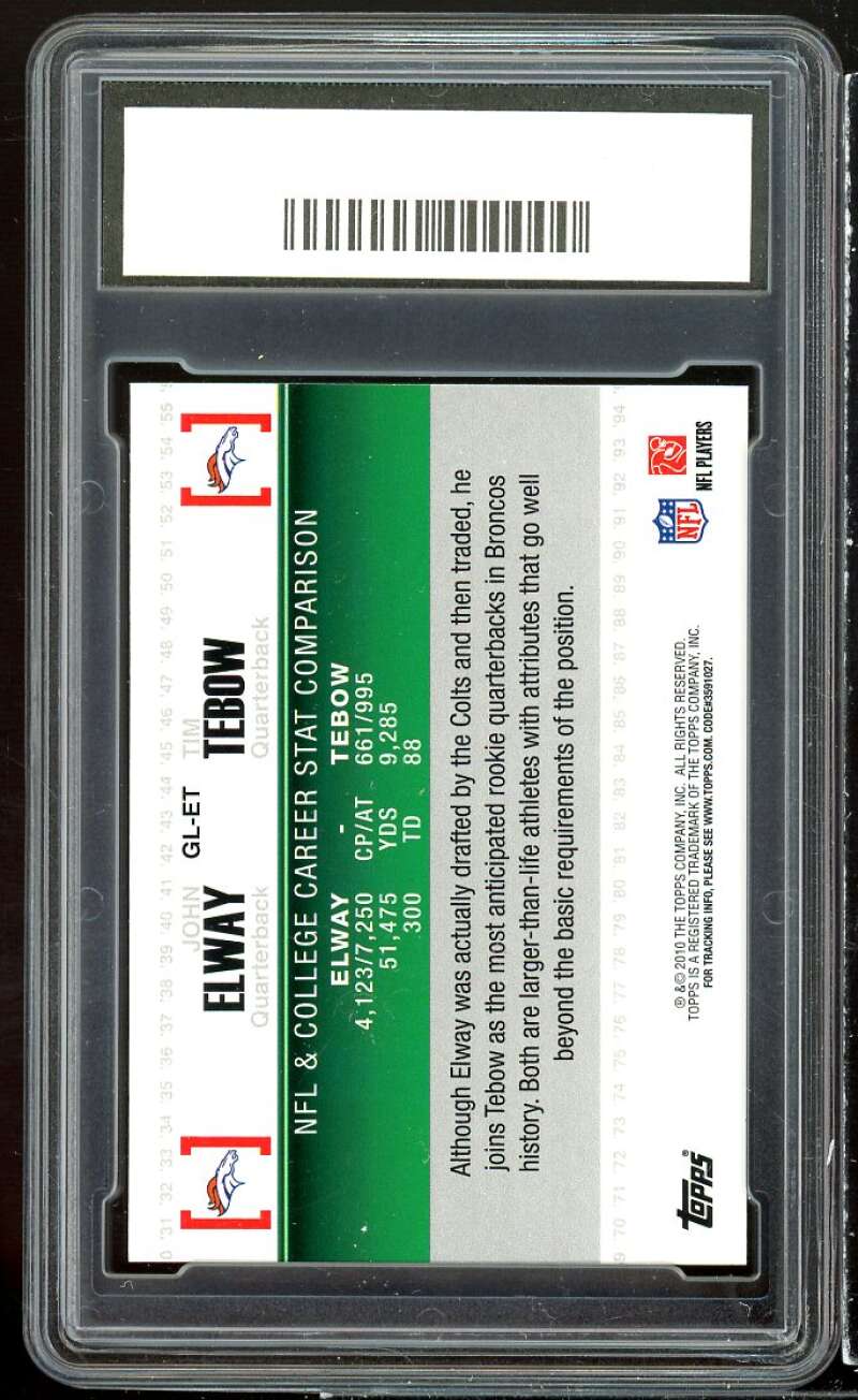 John Elway/Tim Tebow Rookie 2010 Topps Gridiron Lineage #GL-ET GMA 10 GEM MT Image 2