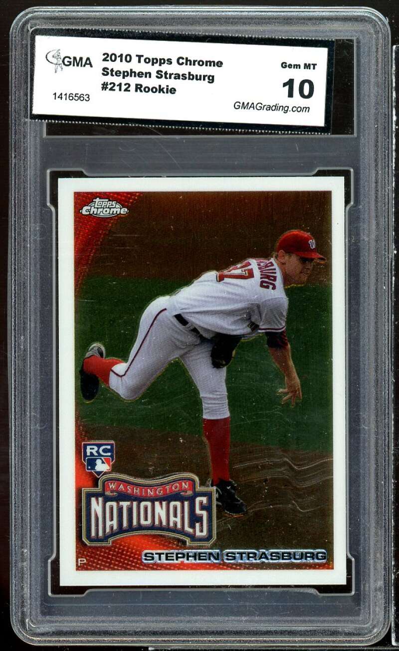 Stephen Strasburg Rookie Card 2010 Topps Chrome #212 GMA 10 GEM MT Image 1