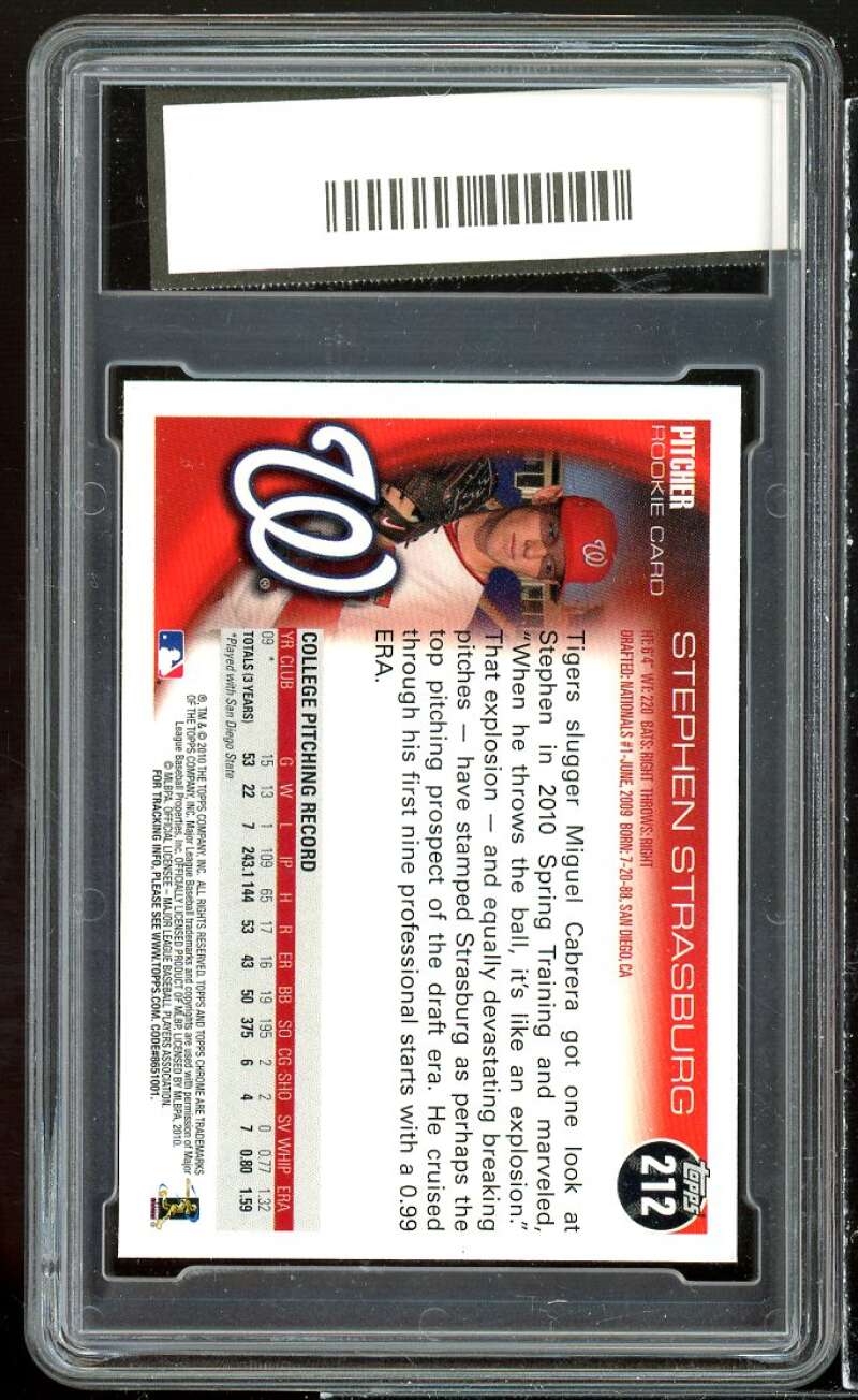 Stephen Strasburg Rookie Card 2010 Topps Chrome #212 GMA 10 GEM MT Image 2