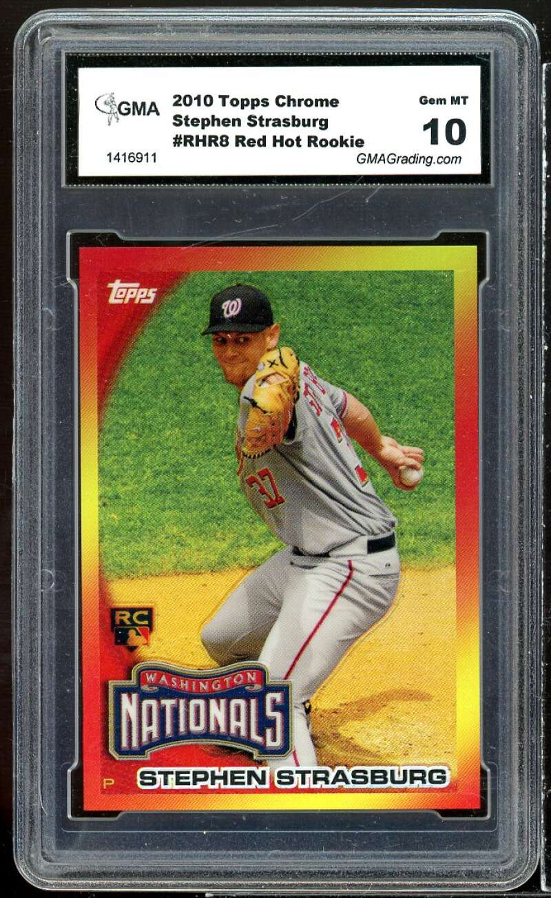 Stephen Strasburg Rookie Card 2010 Topps Red Hot Rookies #RHR-8 GMA 10 GEM MT Image 1