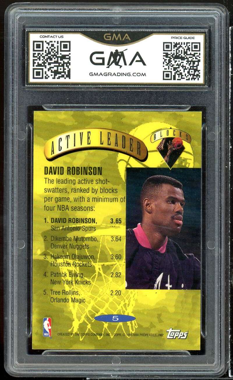 David Robinson Card 1995 Topps Active Leader #5 GMA 10 GEM MT Image 2