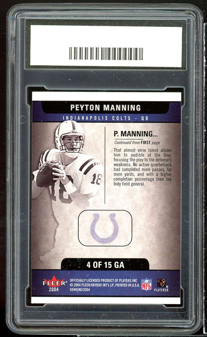 Peyton Manning Card 2004 Fleer Genuine Genuine Article #ga4 GMA 10 GEM MT Image 2