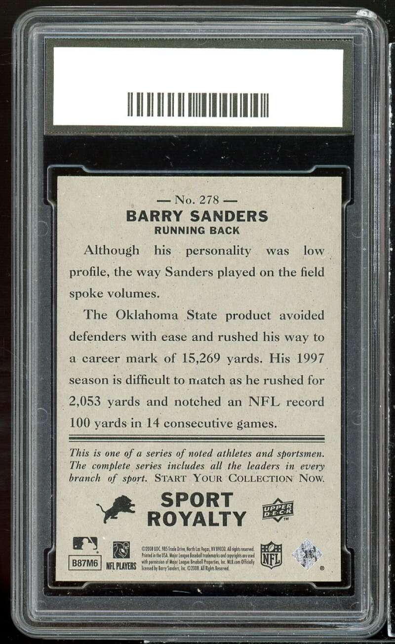 Barry Sanders Card 2008 UD Goudey Sports Royalty SP #278 GMA 9 MINT Image 2