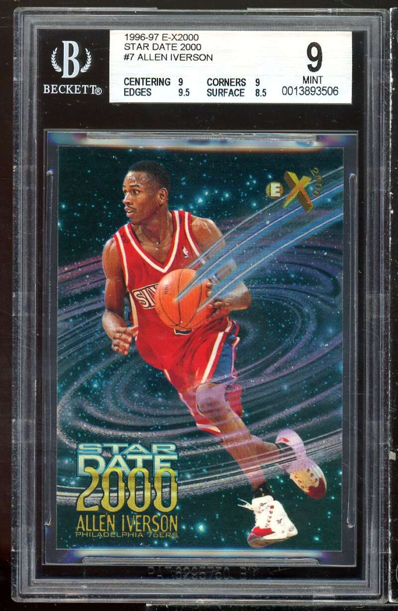 Allen Iverson Rookie Card 1996-97 E-X2000 Star Date 2000 BGS 9 (9 9 9.5 8.5) Image 1