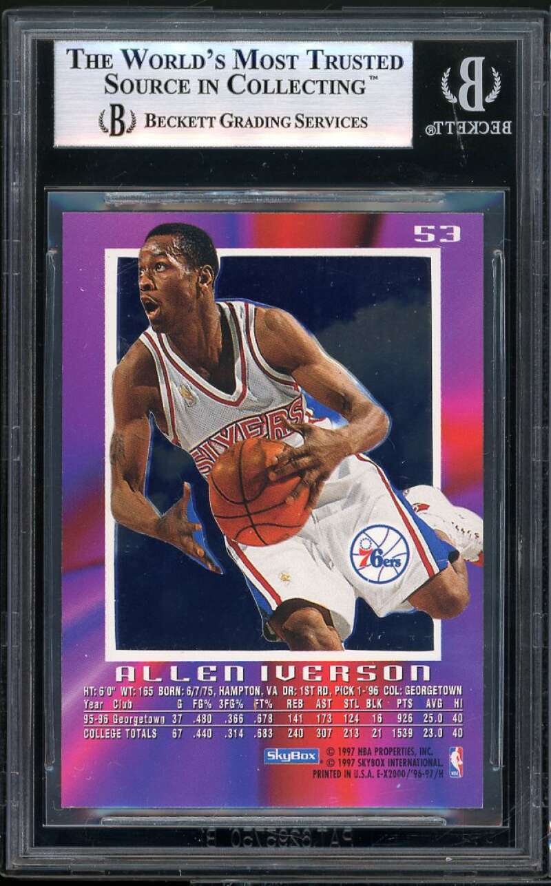 Allen Iverson Rookie Card 1996-97 E-X2000 #53 BGS 8.5 (9 9 9 8) Image 2