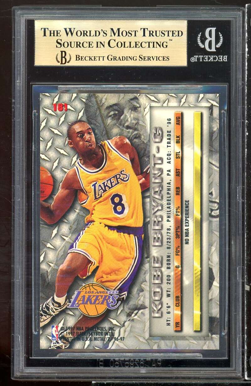 Kobe Bryant Rookie Card 1996-97 Metal #181 BGS 9.5 (9.5 9 9.5 9.5) Image 2