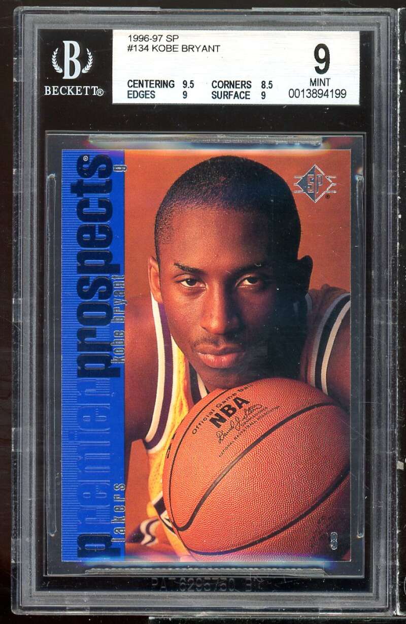 Kobe Bryant Rookie Card 1996-97 SP #134 BGS 9 (9.5 8.5 9 9) Image 1