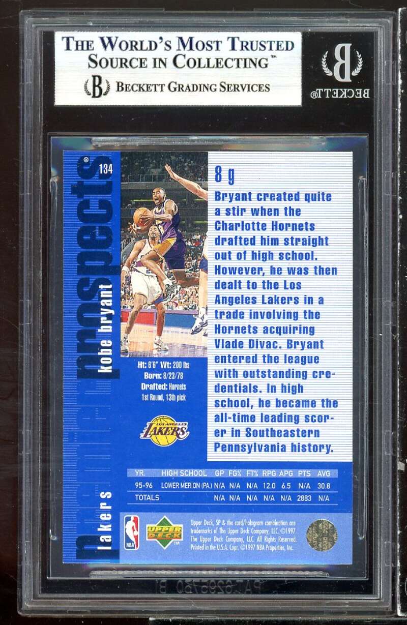 Kobe Bryant Rookie Card 1996-97 SP #134 BGS 9 (9.5 8.5 9 9) Image 2